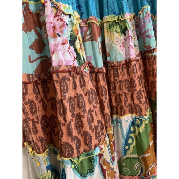 Julie G Tiered Skirt W/Beading S Ruffles BOHO SKIRT - Picture 4 of 7